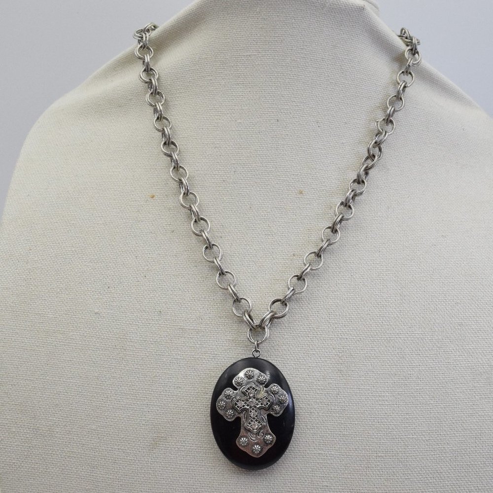 Vintage Cross Necklace with Rhinestones & Double Link Chain